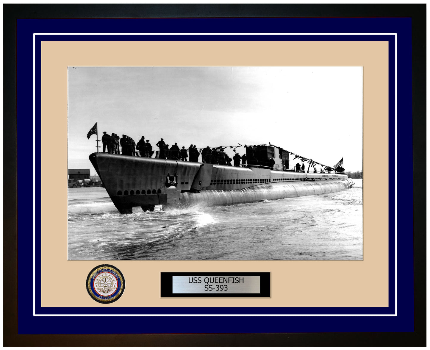 USS Queenfish SS-393 Framed Navy Ship Photo Blue