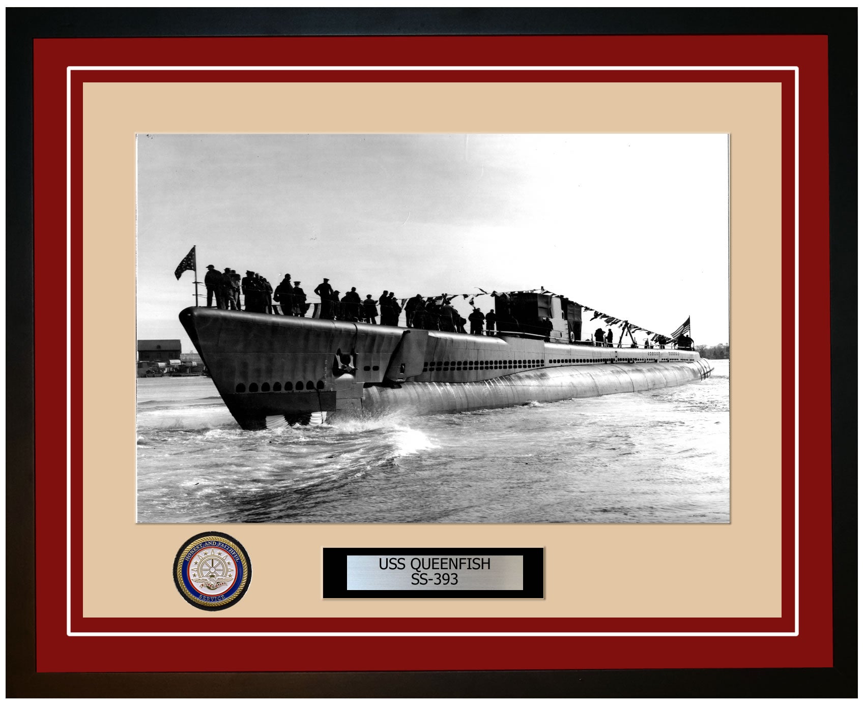 USS Queenfish SS-393 Framed Navy Ship Photo Burgundy