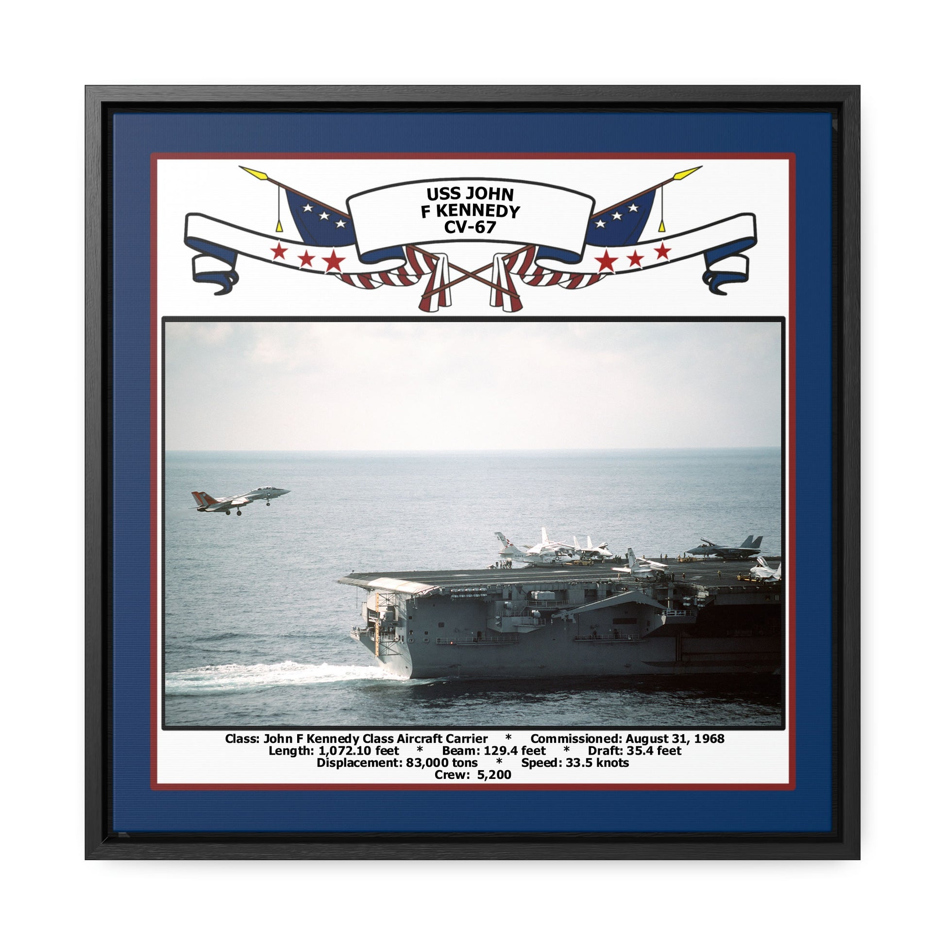 USS John F Kennedy CV-67 Navy Floating Frame Photo Front View