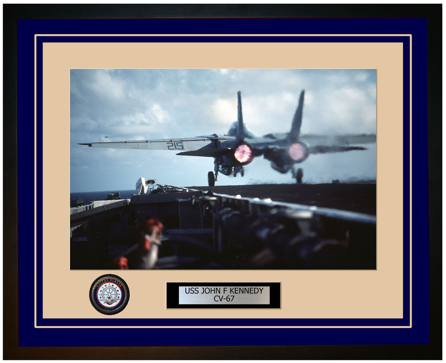 USS JOHN F KENNEDY CV-67 Framed Navy Ship Photo Blue