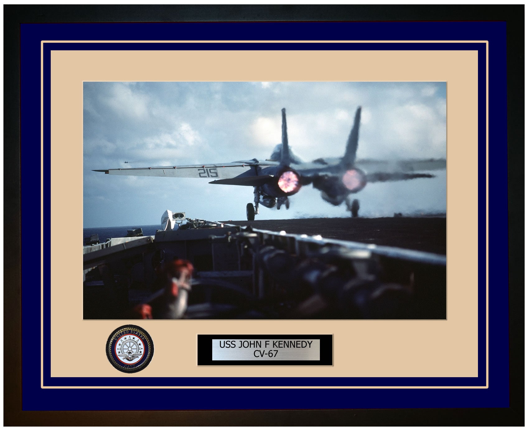 USS JOHN F KENNEDY CV-67 Framed Navy Ship Photo Blue