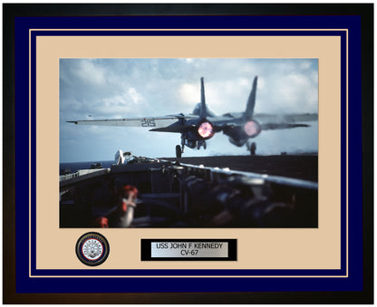 USS JOHN F KENNEDY CV-67 Framed Navy Ship Photo Blue