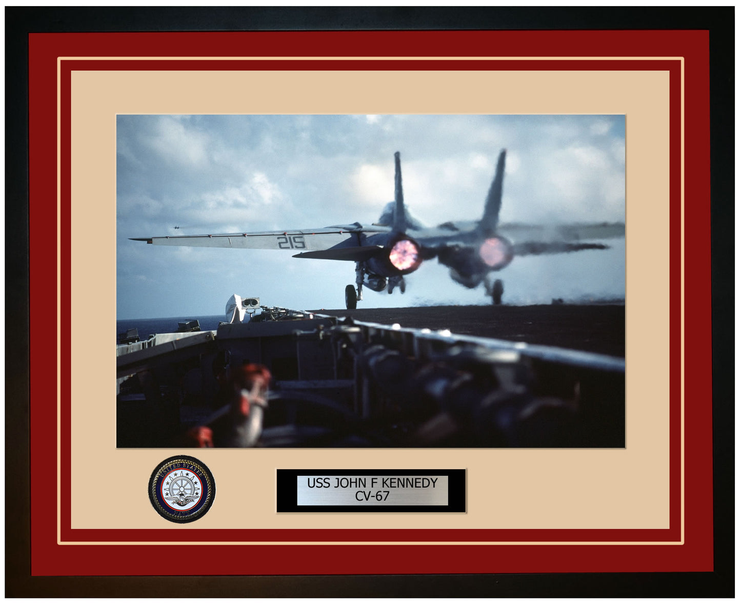USS JOHN F KENNEDY CV-67 Framed Navy Ship Photo Burgundy