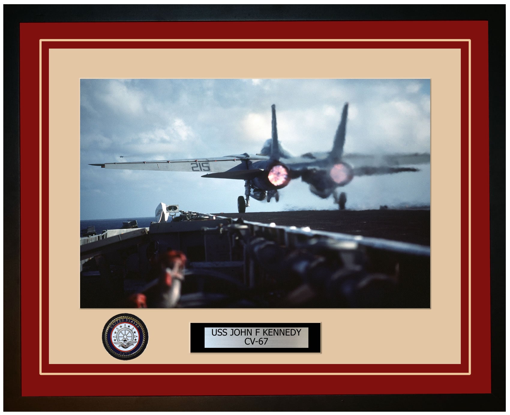 USS JOHN F KENNEDY CV-67 Framed Navy Ship Photo Burgundy