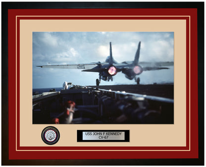USS JOHN F KENNEDY CV-67 Framed Navy Ship Photo Burgundy