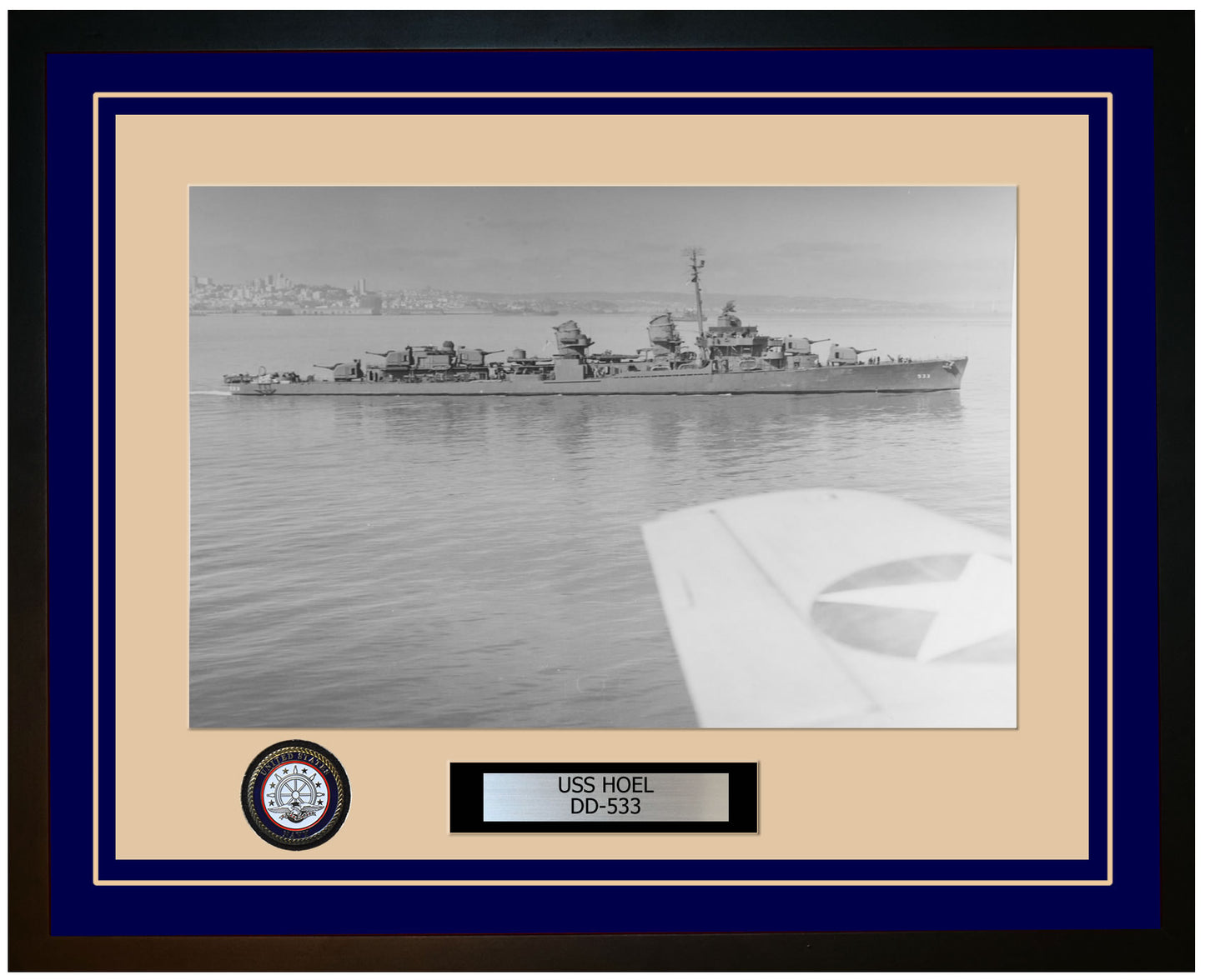 USS HOEL DD-533 Framed Navy Ship Photo Blue