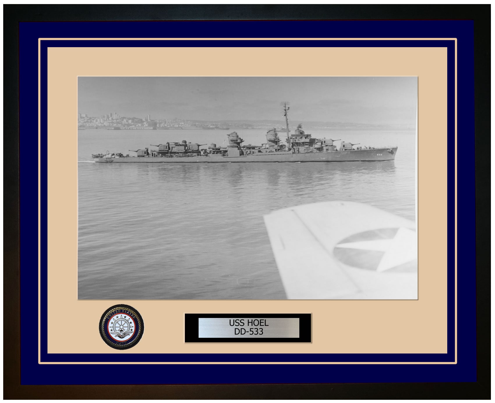 USS HOEL DD-533 Framed Navy Ship Photo Blue