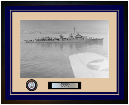 USS HOEL DD-533 Framed Navy Ship Photo Blue