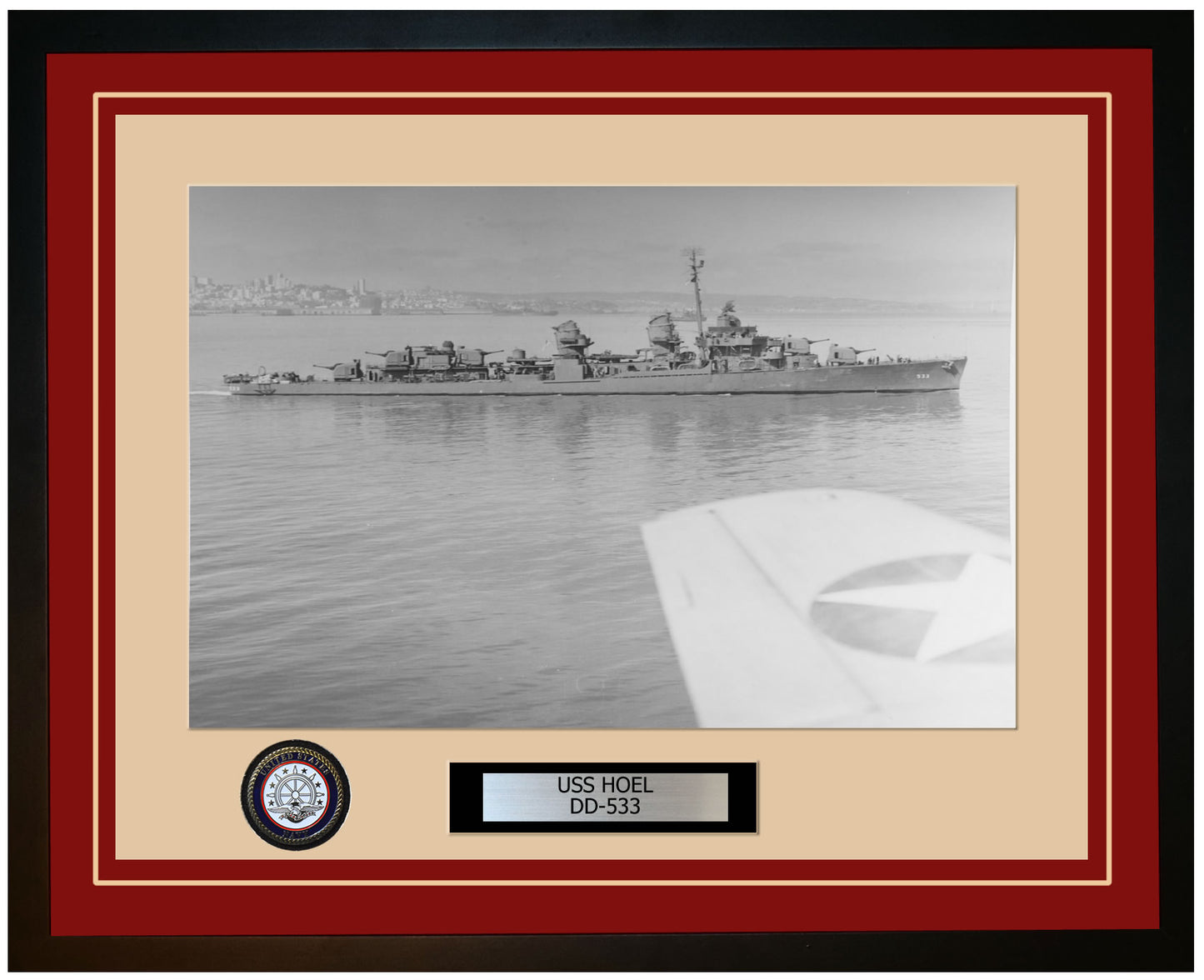 USS HOEL DD-533 Framed Navy Ship Photo Burgundy