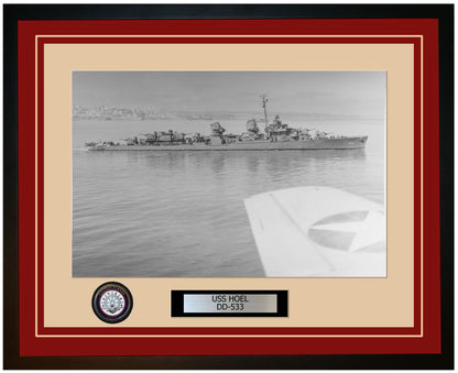 USS HOEL DD-533 Framed Navy Ship Photo Burgundy