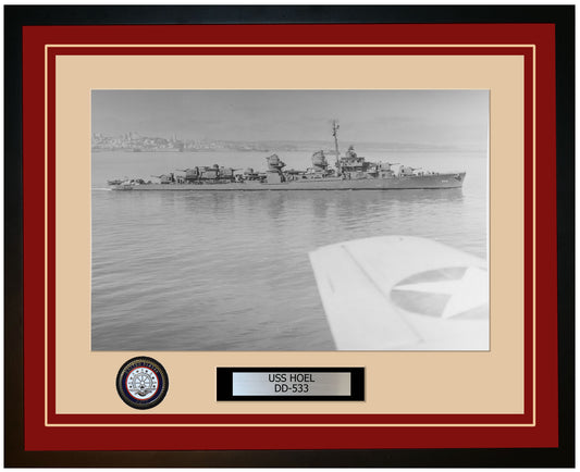 USS HOEL DD-533 Framed Navy Ship Photo Burgundy