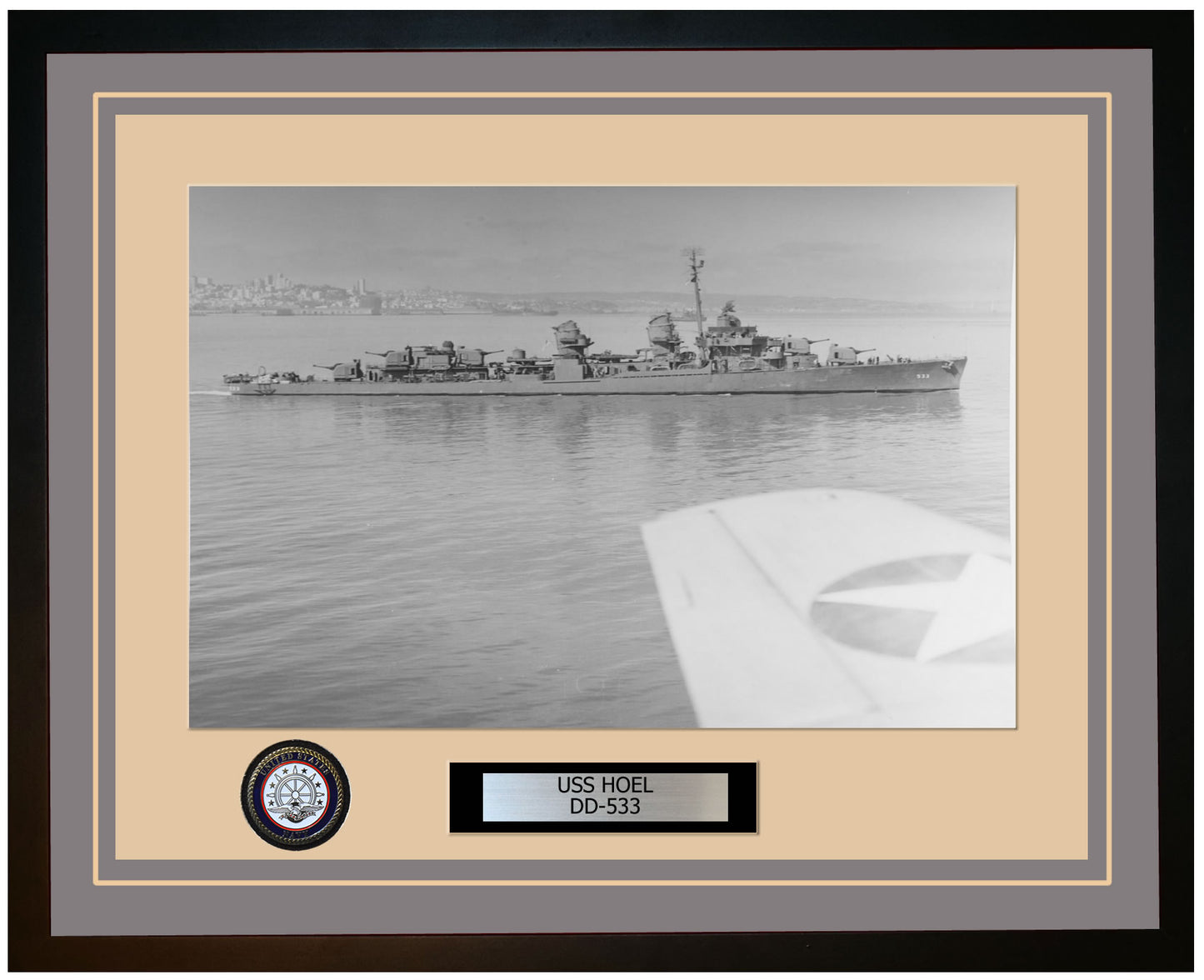 USS HOEL DD-533 Framed Navy Ship Photo Grey