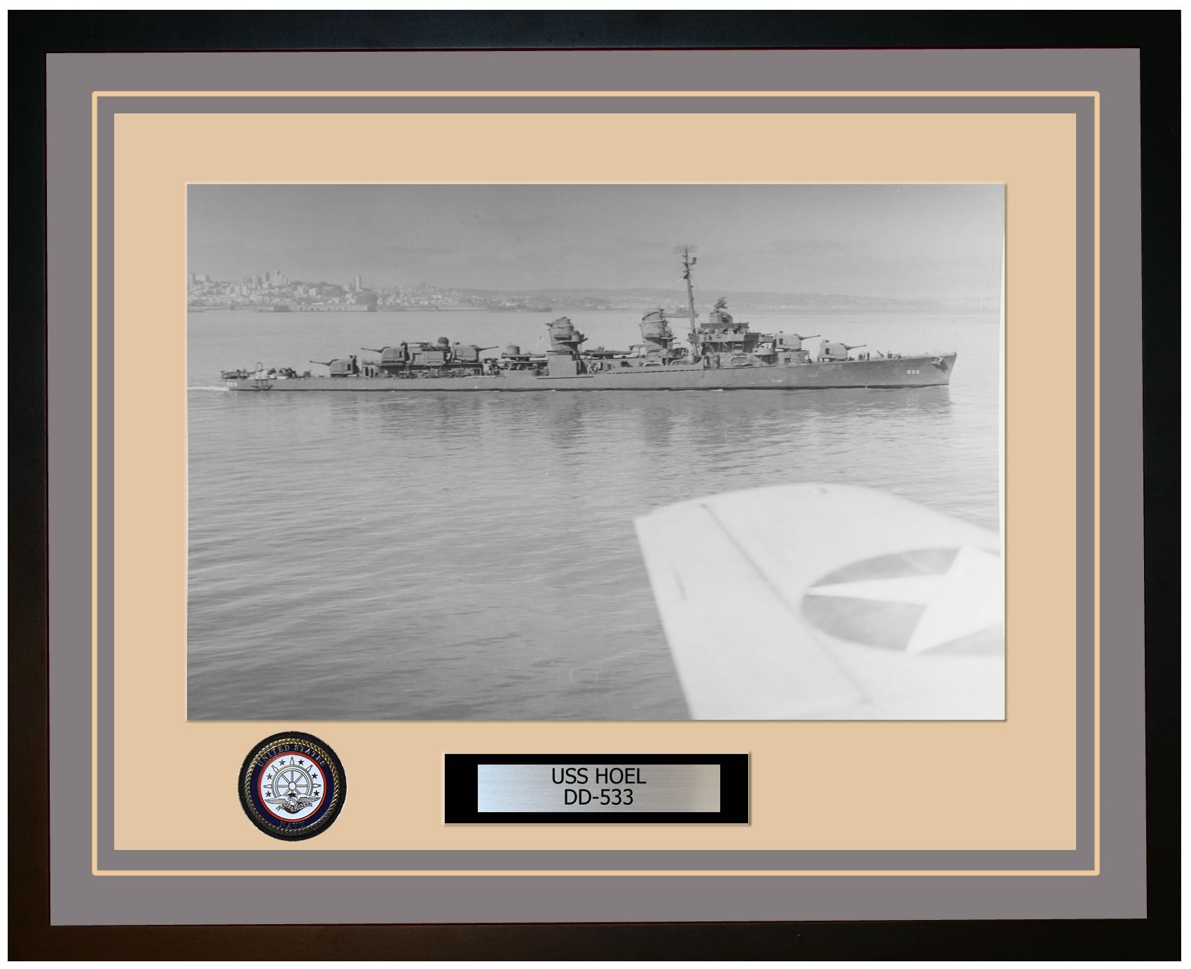 USS HOEL DD-533 Framed Navy Ship Photo Grey