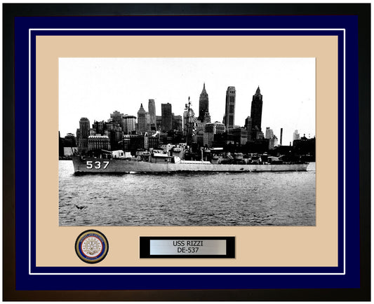 USS Rizzi DE-537 Framed Navy Ship Photo Blue
