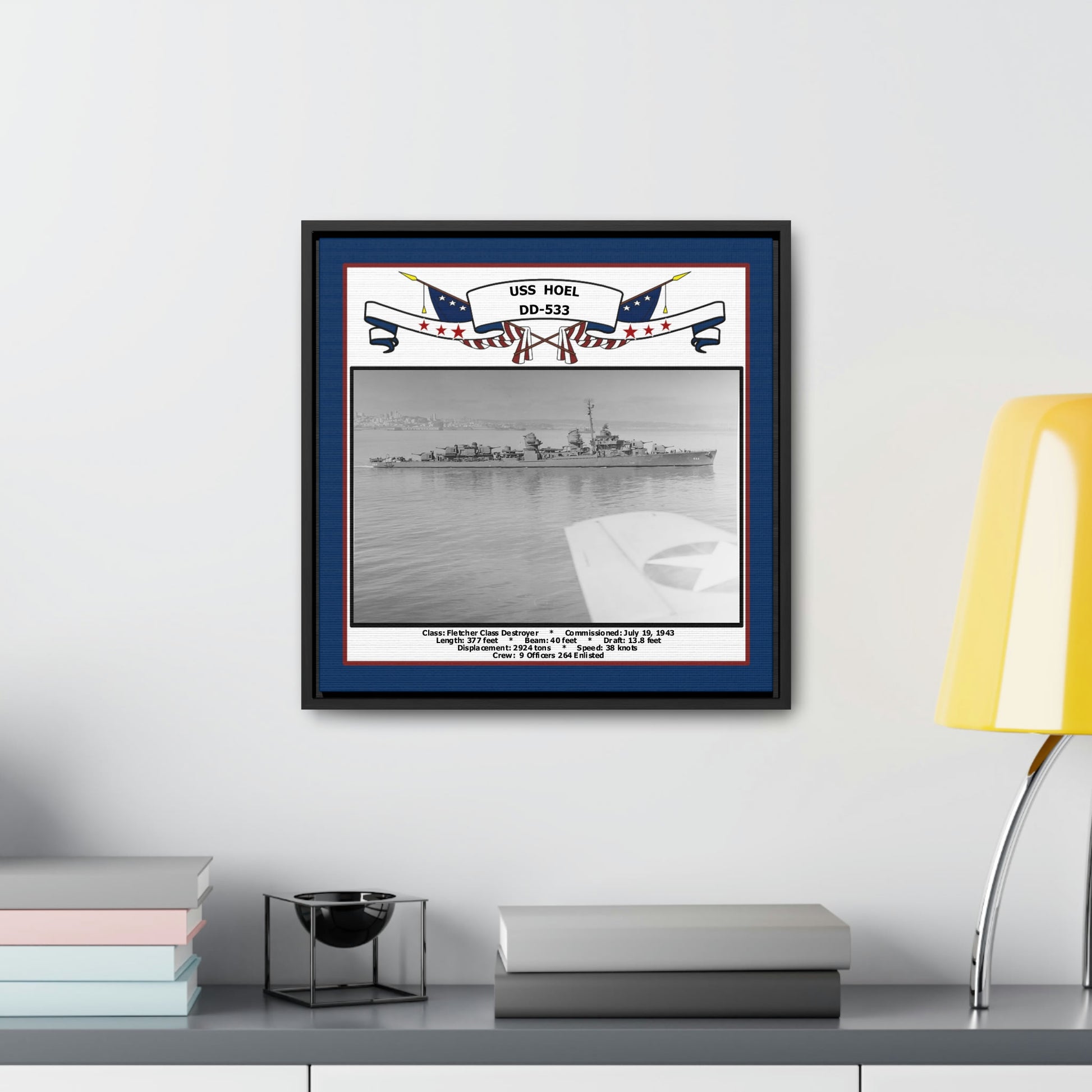 USS Hoel DD-533 Navy Floating Frame Photo Desk View