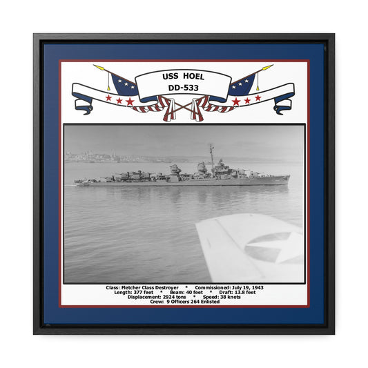USS Hoel DD-533 Navy Floating Frame Photo Front View
