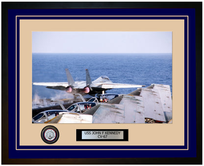 USS JOHN F KENNEDY CV-67 Framed Navy Ship Photo Blue