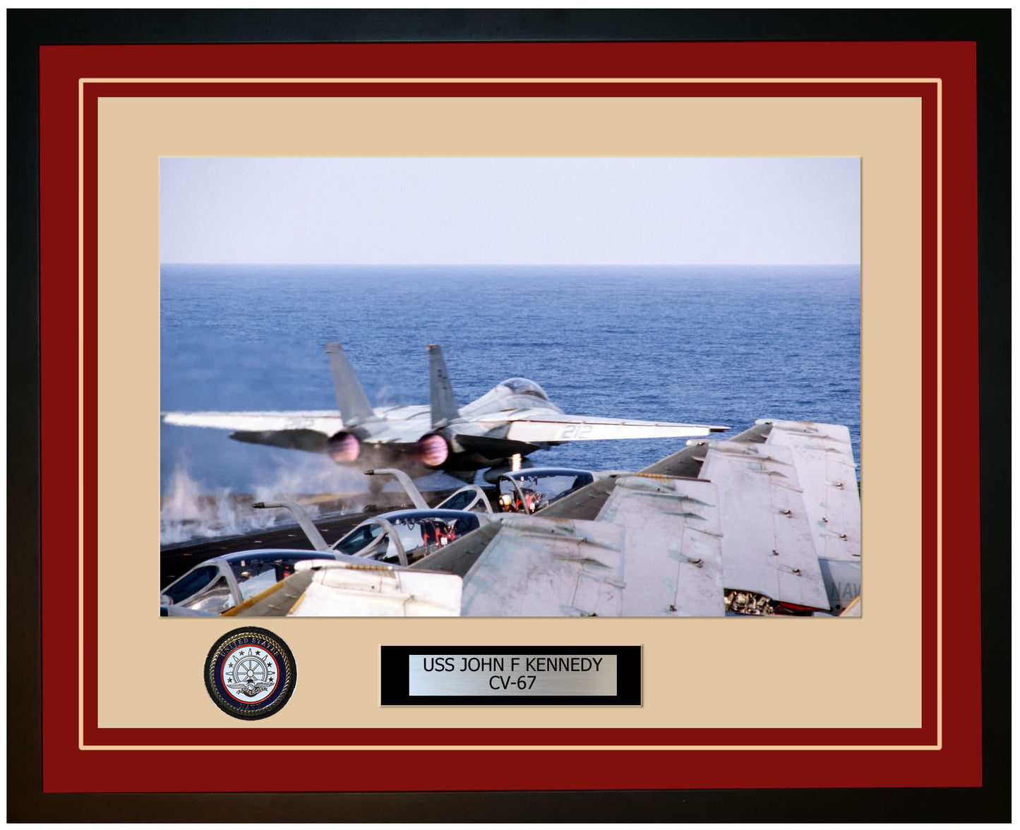 USS JOHN F KENNEDY CV-67 Framed Navy Ship Photo Burgundy
