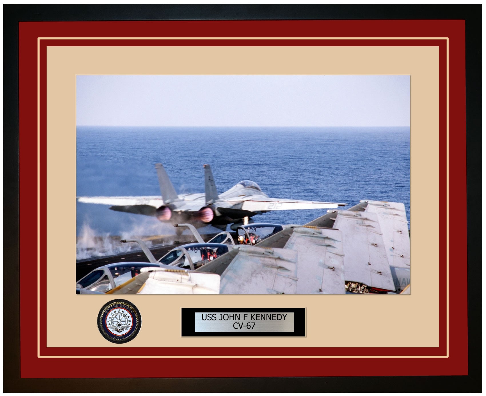 USS JOHN F KENNEDY CV-67 Framed Navy Ship Photo Burgundy