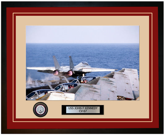 USS JOHN F KENNEDY CV-67 Framed Navy Ship Photo Burgundy