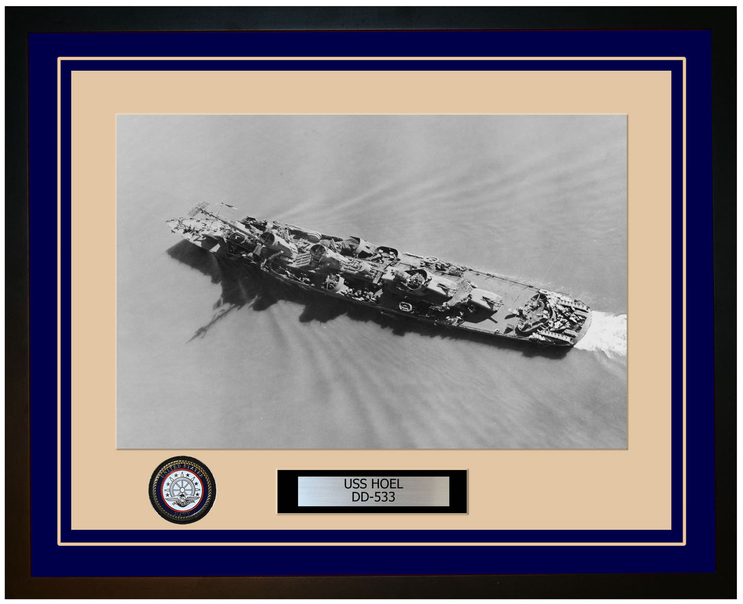 USS HOEL DD-533 Framed Navy Ship Photo Blue