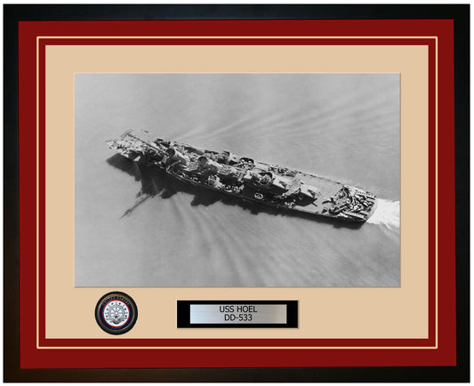 USS HOEL DD-533 Framed Navy Ship Photo Burgundy
