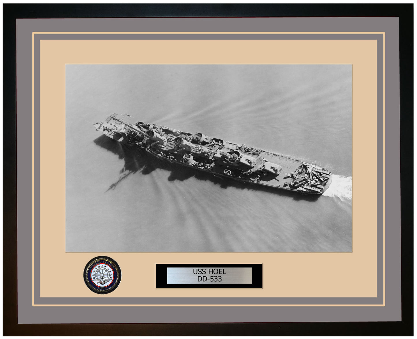 USS HOEL DD-533 Framed Navy Ship Photo Grey