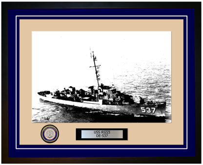 USS Rizzi DE-537 Framed Navy Ship Photo Blue