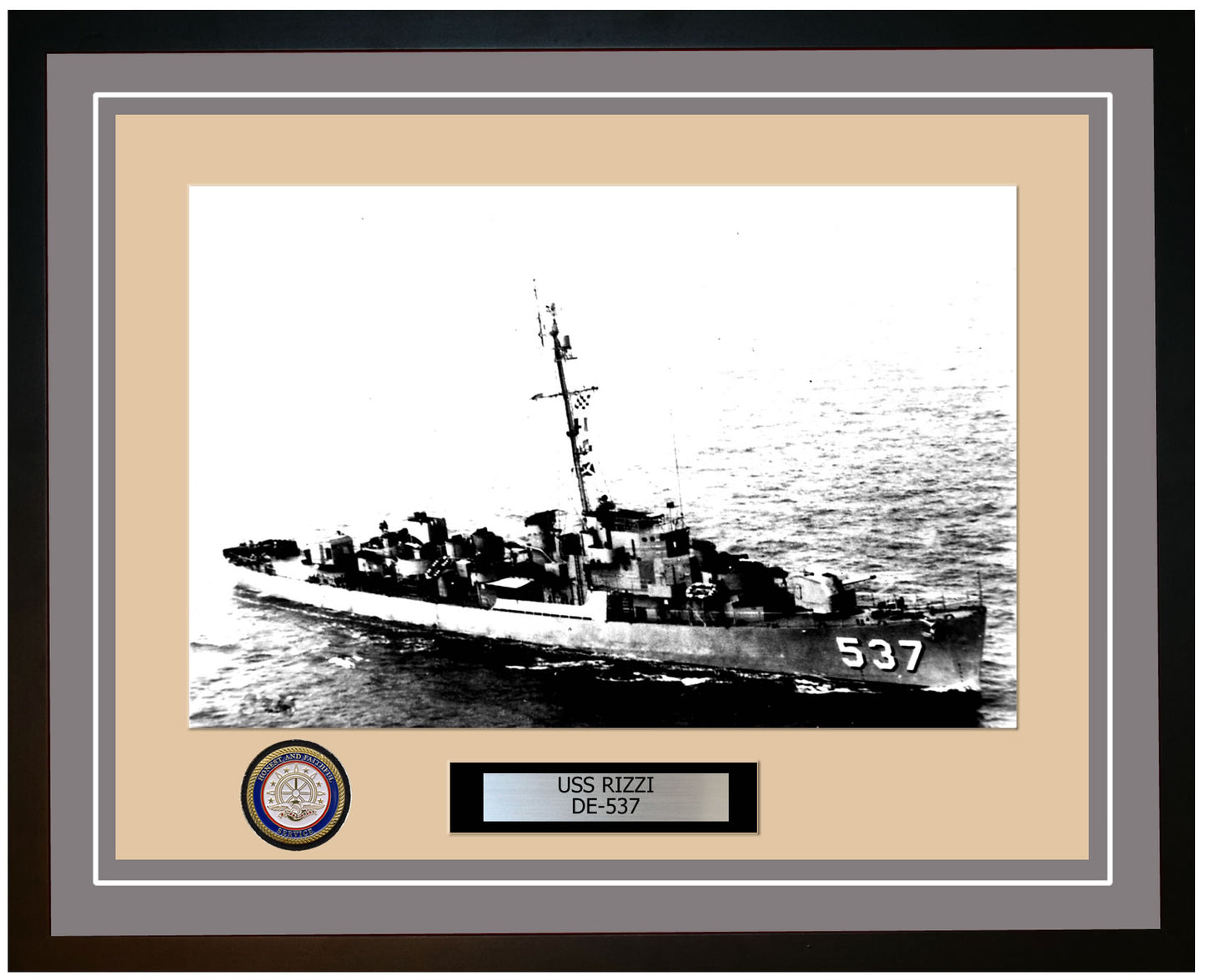 USS Rizzi DE-537 Framed Navy Ship Photo Grey