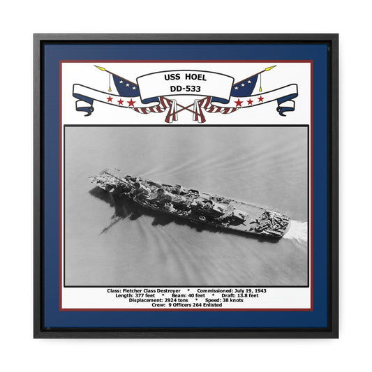 USS Hoel DD-533 Navy Floating Frame Photo Front View