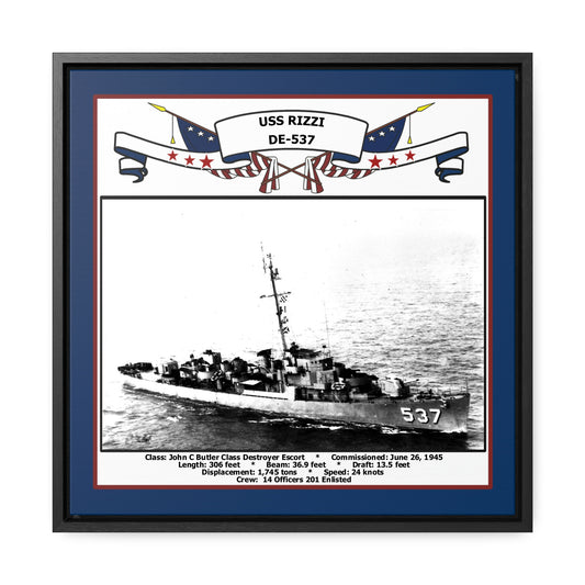 USS Rizzi DE-537 Navy Floating Frame Photo Front View