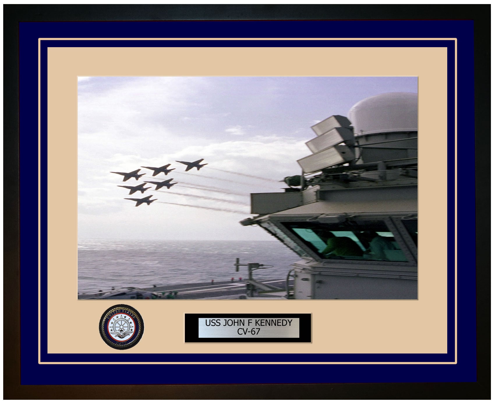 USS JOHN F KENNEDY CV-67 Framed Navy Ship Photo Blue