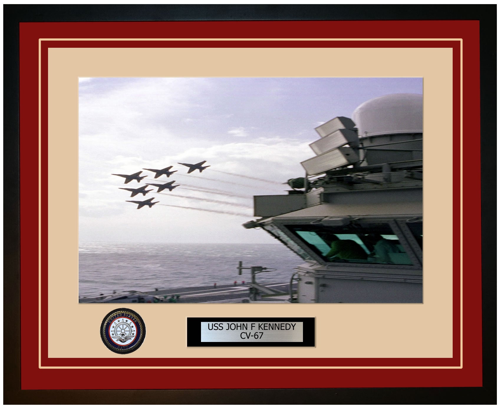 USS JOHN F KENNEDY CV-67 Framed Navy Ship Photo Burgundy
