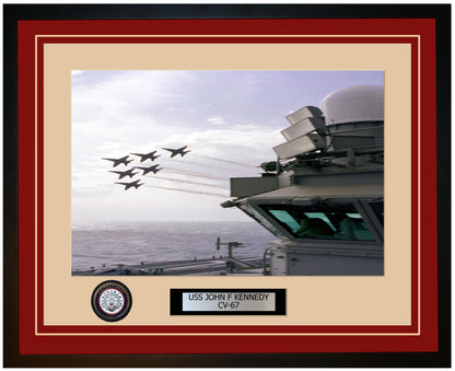 USS JOHN F KENNEDY CV-67 Framed Navy Ship Photo Burgundy