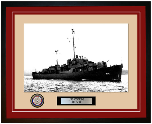 USS Osberg DE-538 Framed Navy Ship Photo Burgundy