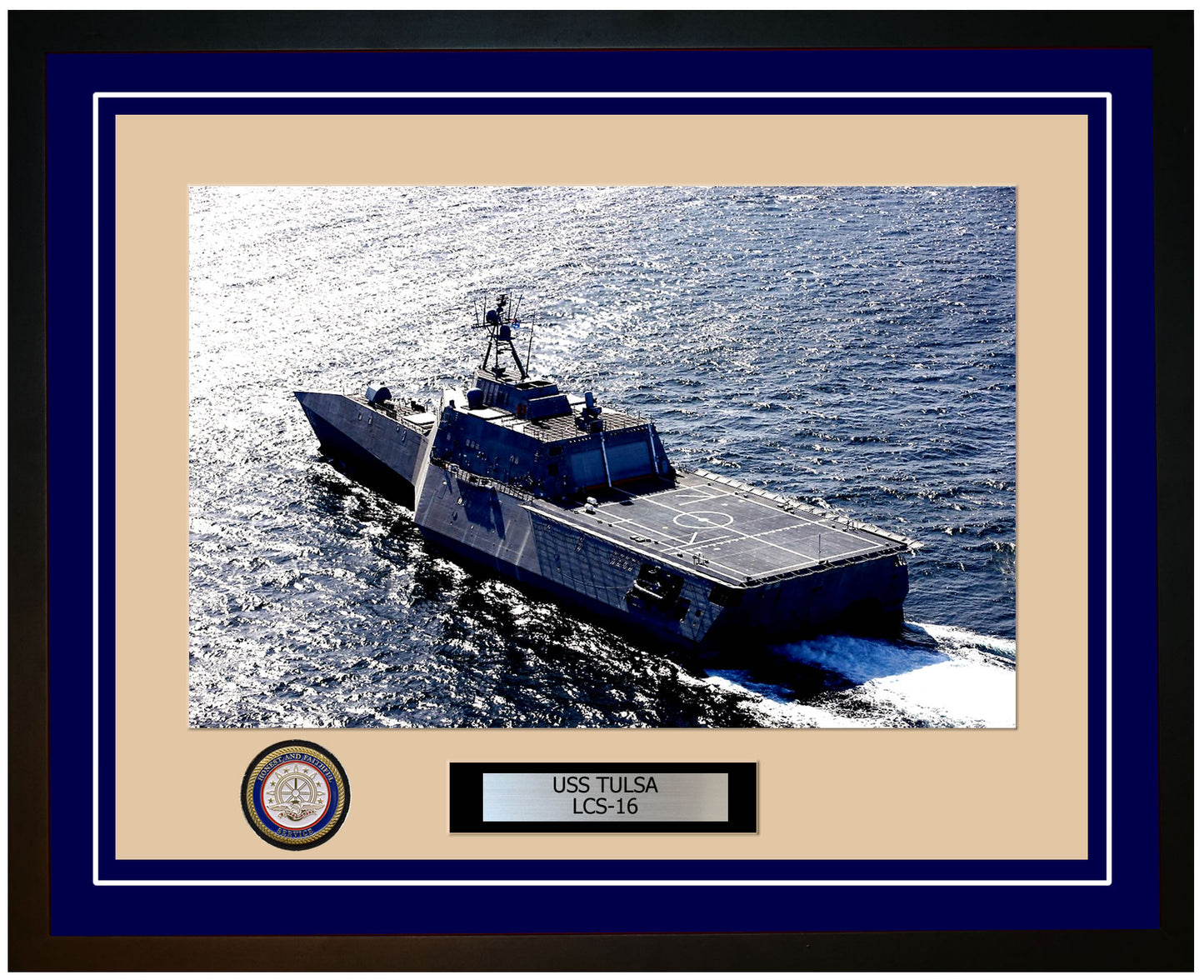 USS Tulsa LCS-16 Framed Navy Ship Photo Blue