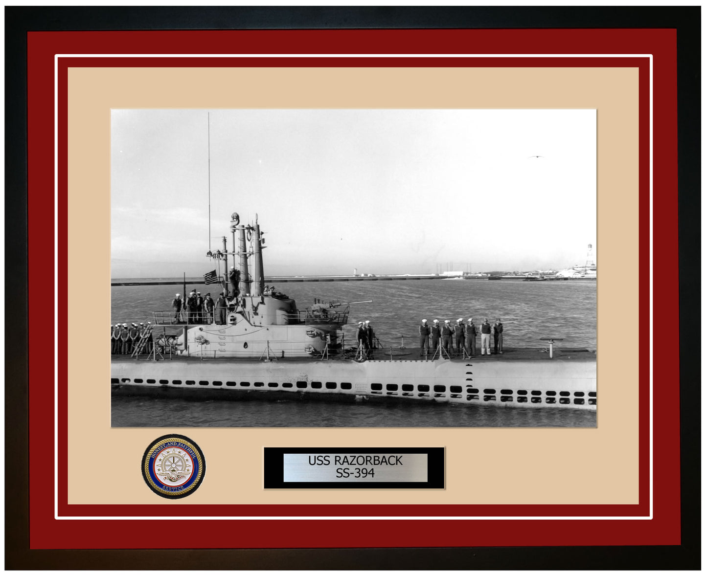 USS Razorback SS-394 Framed Navy Ship Photo Burgundy