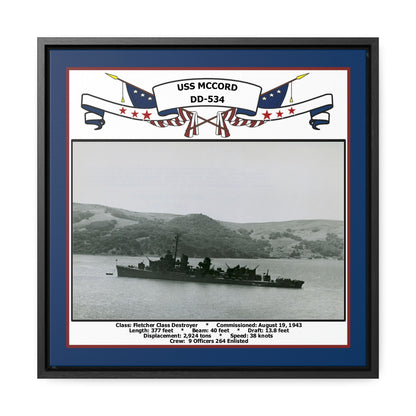 USS Mccord DD-534 Navy Floating Frame Photo Front View