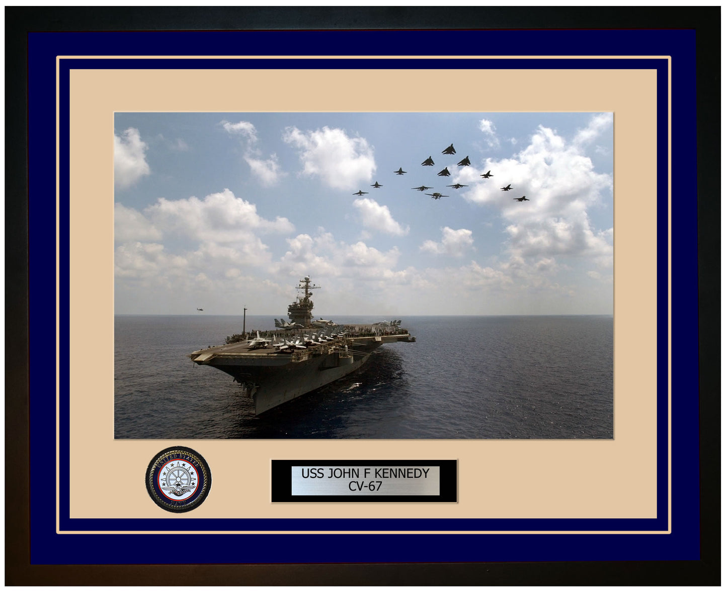 USS JOHN F KENNEDY CV-67 Framed Navy Ship Photo Blue