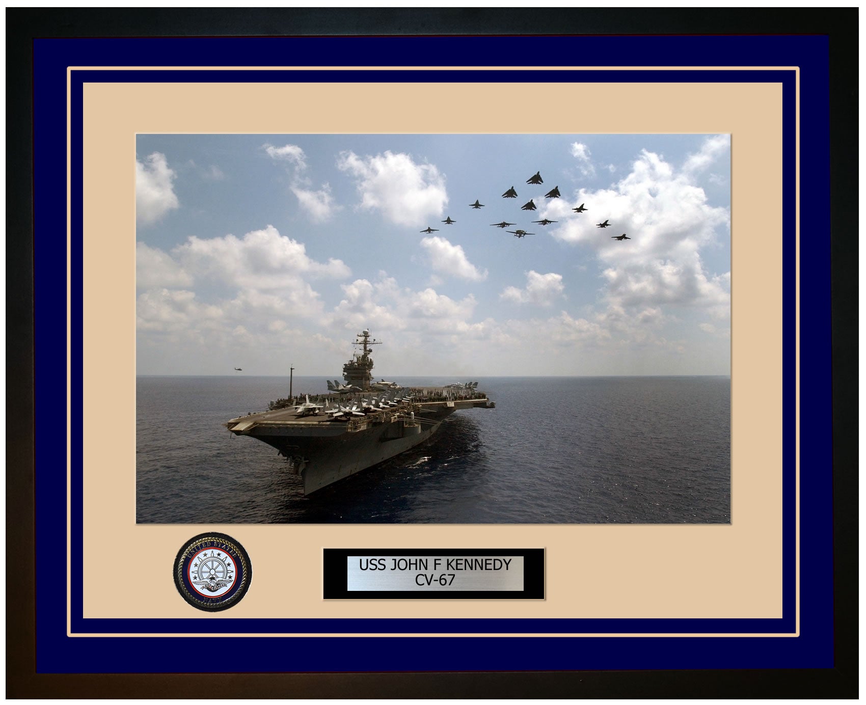USS JOHN F KENNEDY CV-67 Framed Navy Ship Photo Blue
