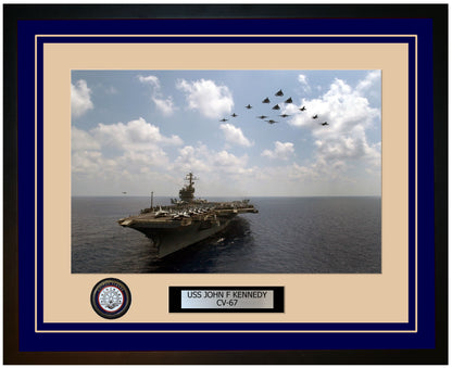 USS JOHN F KENNEDY CV-67 Framed Navy Ship Photo Blue