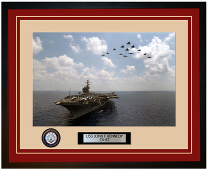 USS JOHN F KENNEDY CV-67 Framed Navy Ship Photo Burgundy