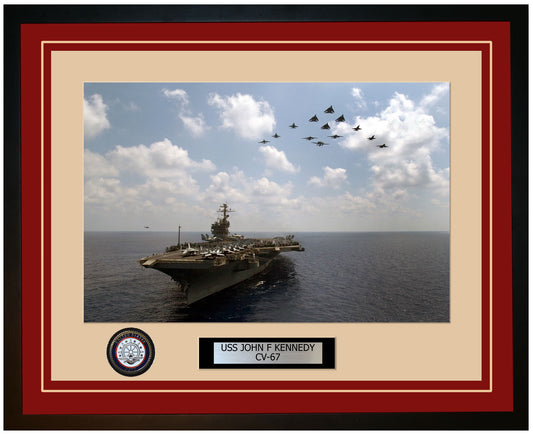 USS JOHN F KENNEDY CV-67 Framed Navy Ship Photo Burgundy