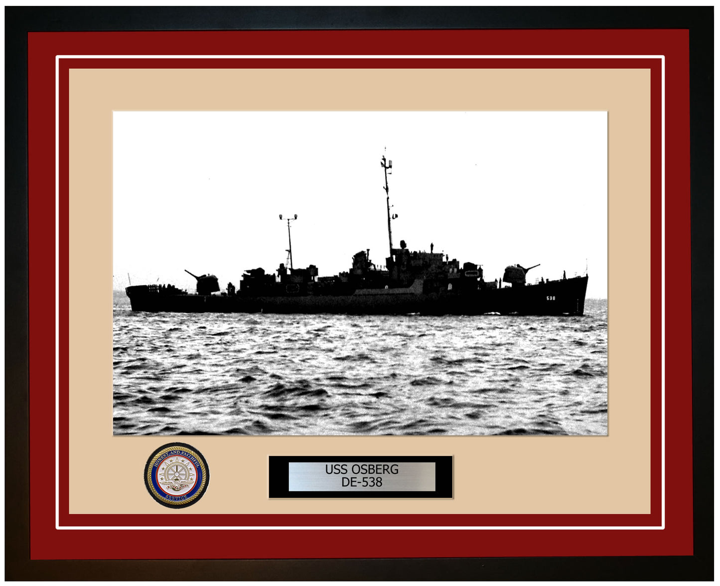 USS Osberg DE-538 Framed Navy Ship Photo Burgundy