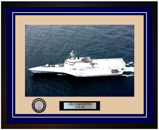 USS Charleston LCS-18 Framed Navy Ship Photo Blue