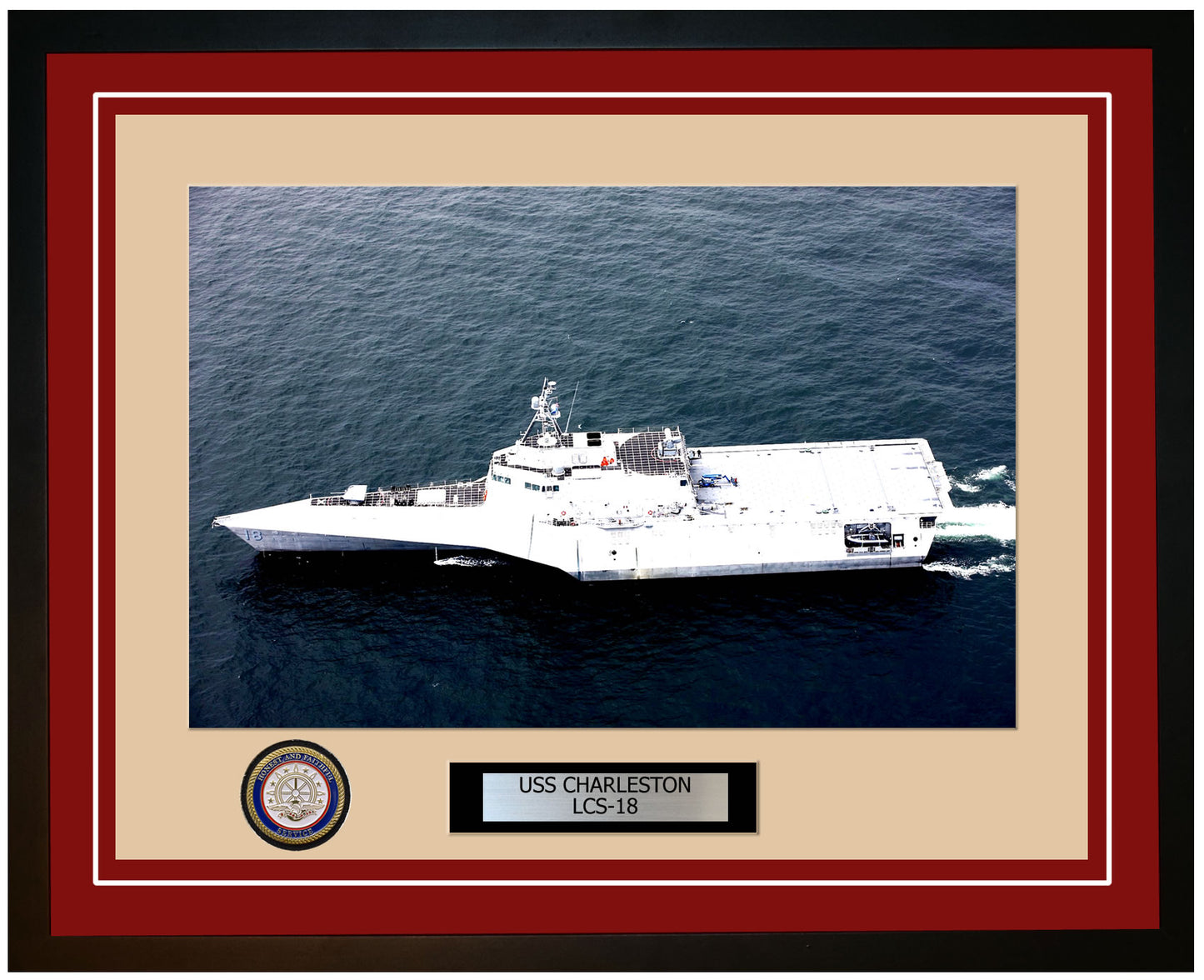USS Charleston LCS-18 Framed Navy Ship Photo Burgundy