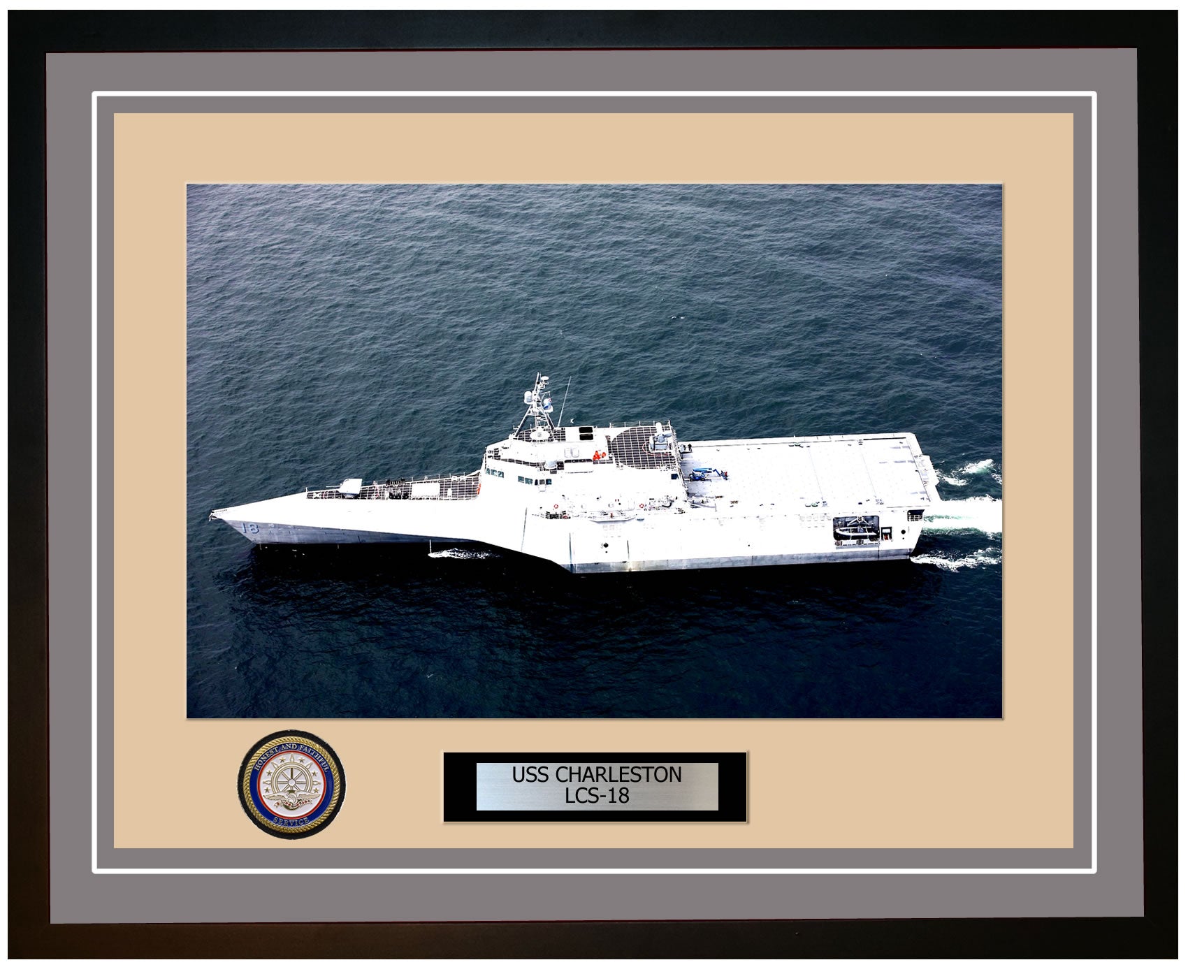 USS Charleston LCS-18 Framed Navy Ship Photo Grey