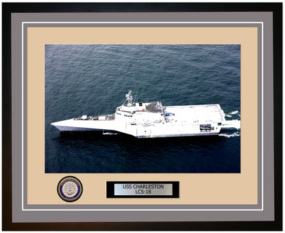 USS Charleston LCS-18 Framed Navy Ship Photo Grey