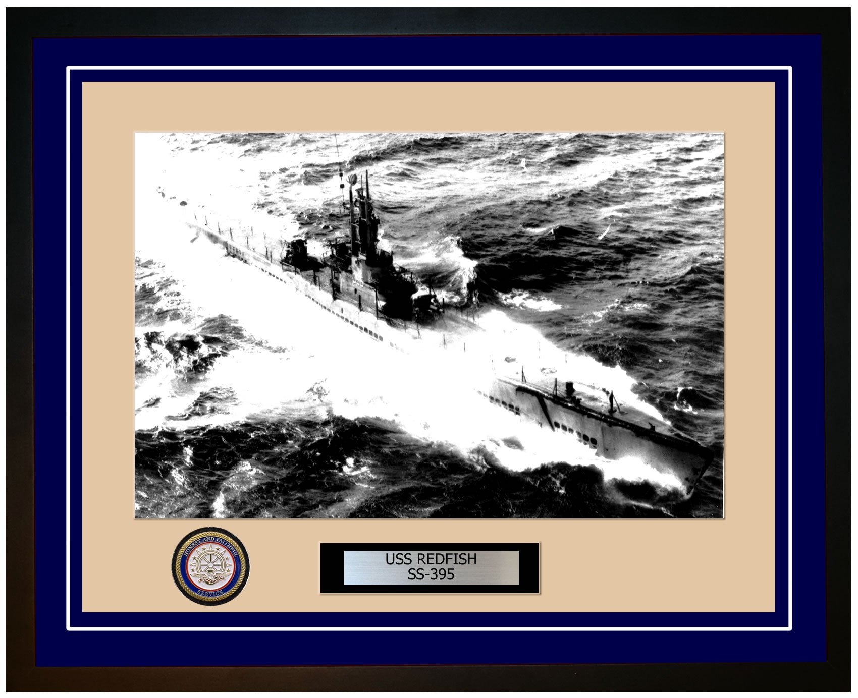 USS Redfish SS-395 Framed Navy Ship Photo Blue