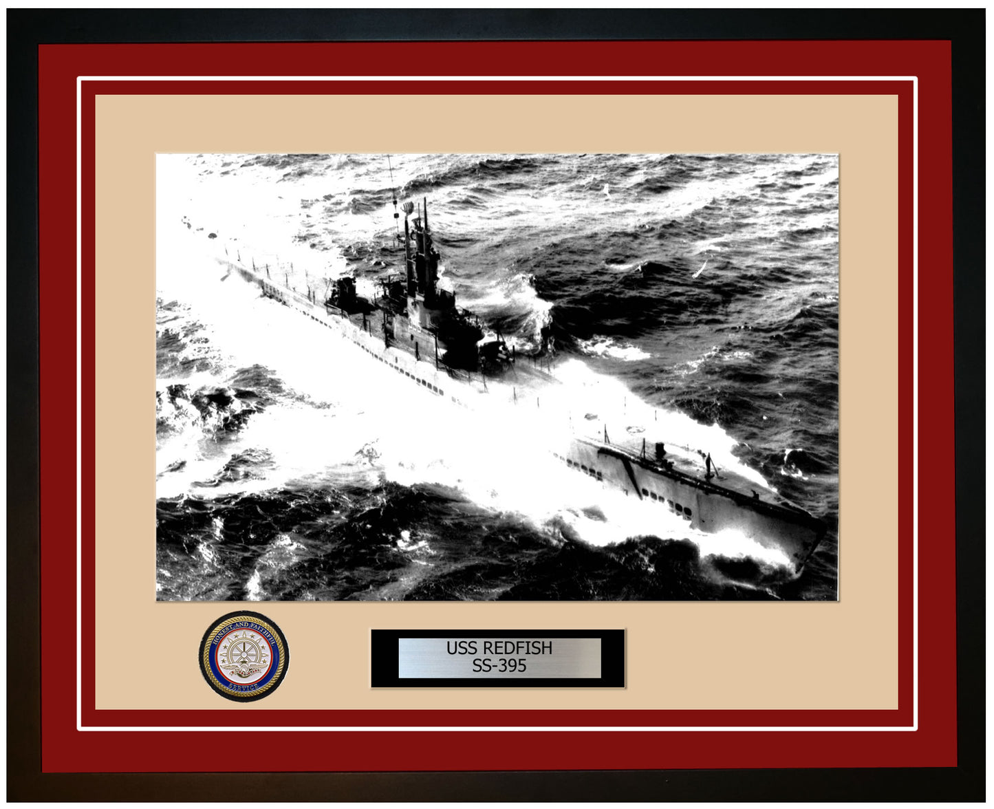 USS Redfish SS-395 Framed Navy Ship Photo Burgundy